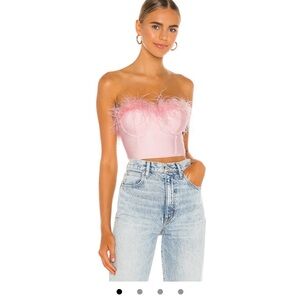 Superdown Revolve Pink Feather-Trim Strapless corset Crop Top Small